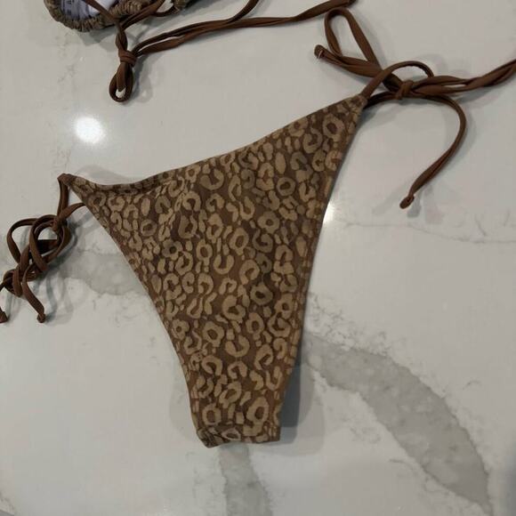 SHEIN Sexy Leopard Print Halter Triangle Bikini Set Womens Small Brown/Gold Swim - Picture 6 of 9